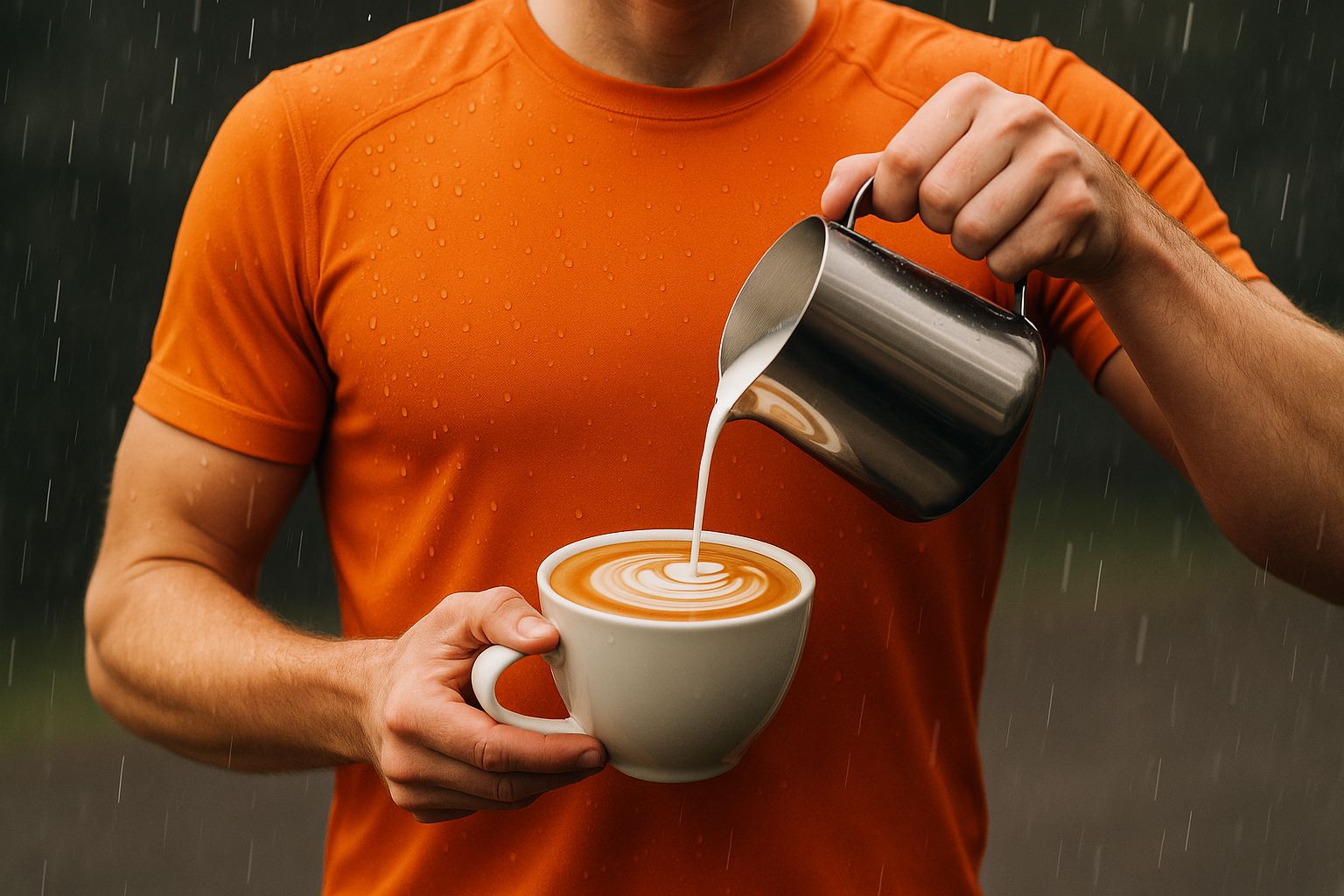 Närbild på vattentätt löpartyg som stöter bort vattendroppar.